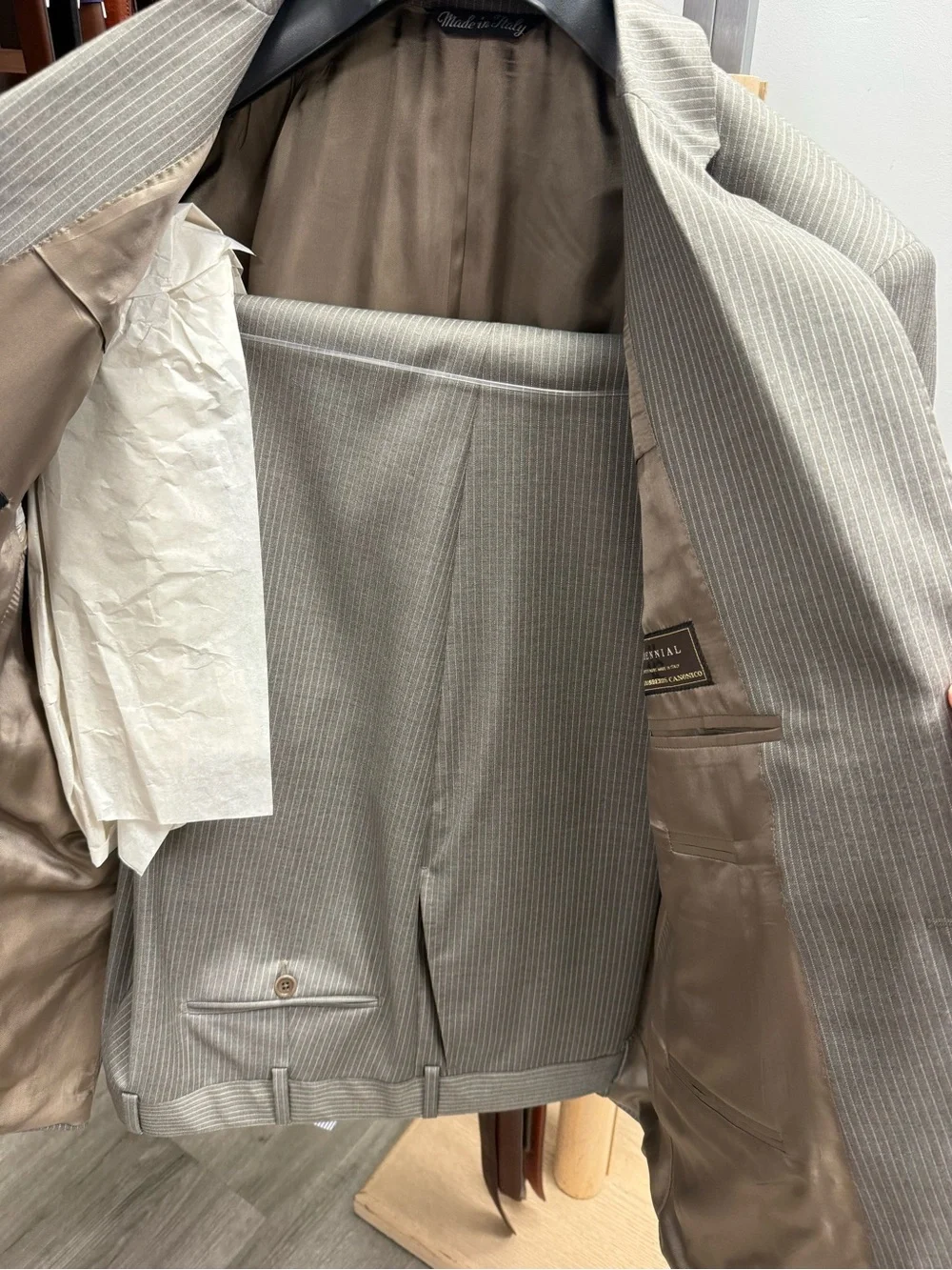 Men's Gray Pinstripe Suit Jacket - Tailored Notch Lapel